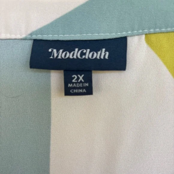 Modcloth As You Love It Blue and Yellow Abstract Ruffled Sleeve Dress Size 2X - Picture 5 of 5